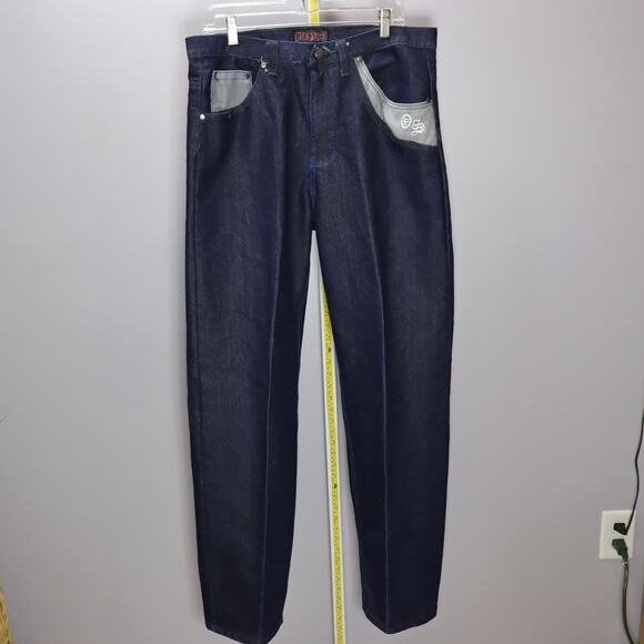 Old Skool Dark Wash Embroidered Cross “Respect” Jeans Size 34 - Picture 1 of 4